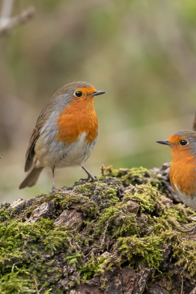 aves que anuncian el otoño(2) Petirrojos en suelo